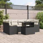 Ensemble de Canapé de Jardin vidaXL 7 Pièces avec Coussins Rattan Noir Poly