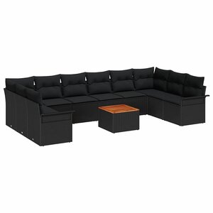 vidaXL Ensemble de canapé de jardin avec coussin 11 Pièces Noir