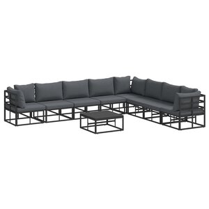 vidaXL Ensemble de canapé de jardin avec coussin 9 Pièces Noir Aluminium