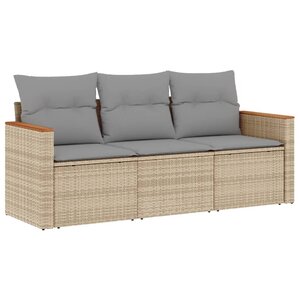 vidaXL Salon de jardin avec coussins 3 Pièces beige résine tressée