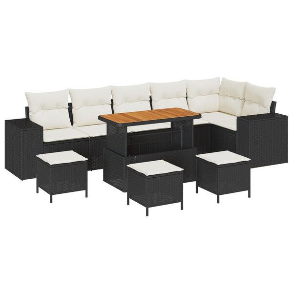 Ensemble de Canapés de Jardin vidaXL 10 pièces avec Coussins en Rotin Noir Acacia