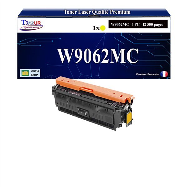 T3AZUR -Toner compatible avec HP W9062MC pour HP Color LaserJet Managed E55040 E57540c E57540dn - Jaune
