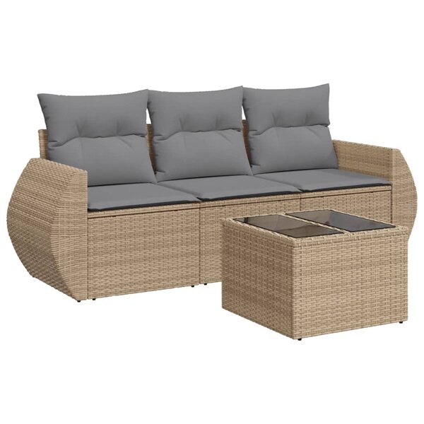 vidaXL Salon de jardin avec coussins 4 Pièces beige résine tressée