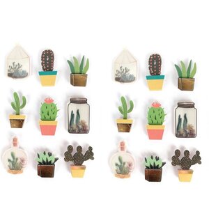 18 stickers 3D cactus et botanique 4 cm