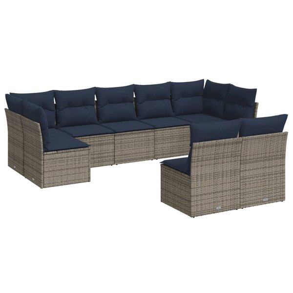 vidaXL Salon de jardin 9 Pièces avec coussins gris résine tressée