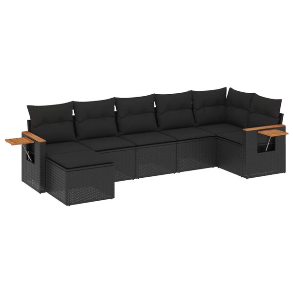 vidaXL Salon de jardin 7 Pièces avec coussins noir résine tressée