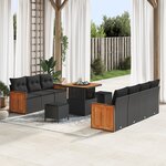 Ensemble de Canapé de Jardin 10 Pièces avec Coussins en Poly Rattan Noir Acacia