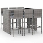 vidaXL Ensemble de bar de jardin 7 Pièces avec coussins gris poly rotin
