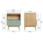 Chevet 1 tiroir - Décor chene et vert - Pieds en bois massif - L 45 x P 40 x H 52 cm - GARDENIA