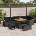 vidaXL Ensemble de canapé de jardin avec coussin 9 Pièces Noir Poly rotin