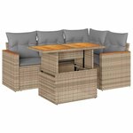 vidaXL Salon de jardin avec coussins 5 Pièces beige résine tressée acacia