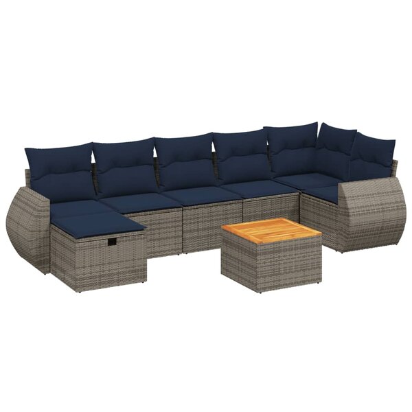 vidaXL Salon de jardin 8 Pièces avec coussins gris résine tressée