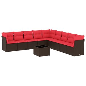 vidaXL Salon de jardin 10 Pièces avec coussins marron résine tressée
