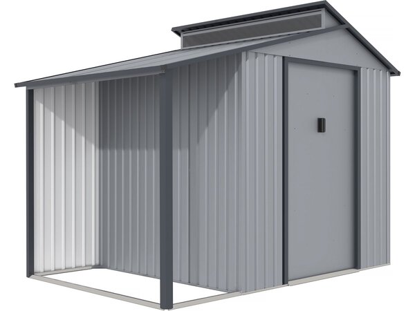 Abri de jardin métal avec pergola "Madras" - 5.64 m² - 193 x 292 x 229 cm - Gris
