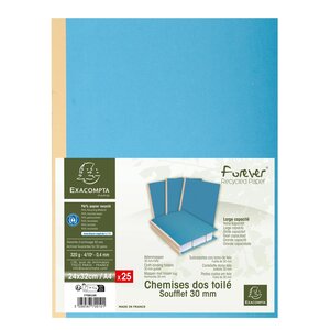 Paquet de 25 chemises à dos toilé  carte 300 grammes  dos 3cm  24x32cm Bleu EXACOMPTA