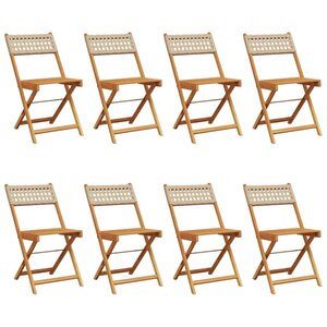 vidaXL Chaises de jardin pliantes lot de 8 beige rotin et bois massif