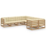 vidaXL Salon de jardin 8 Pièces avec coussins Marron miel Bois de pin