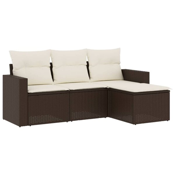 vidaXL Salon de jardin 4 Pièces avec coussins marron résine tressée