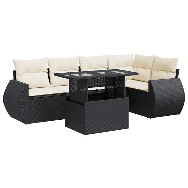 vidaXL Salon de jardin 6 Pièces avec coussins noir résine tressée