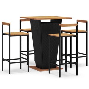 vidaXL Ensemble de bar jardin 5 Pièces noir poly rotin/bois massif acacia