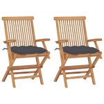 vidaXL Chaises de jardin et coussins anthracite lot de 2 Bois de teck