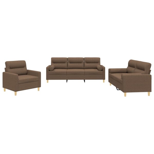 vidaXL Ensemble de canapés 3 Pièces avec coussins marron tissu