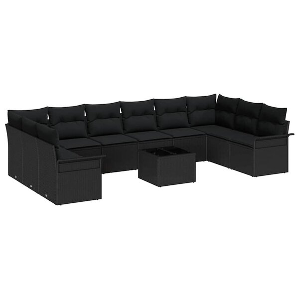 vidaXL Ensemble de canapé de jardin 11 Pièces Noir Poly rotin