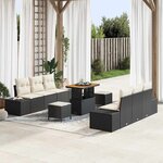 vidaXL Ensemble de canapé de jardin avec coussin 9 Pièces Noir Poly rotin