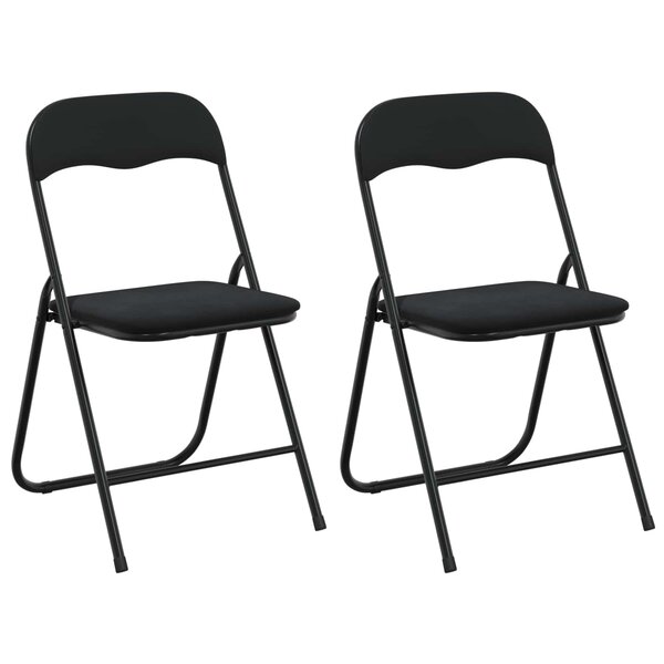 vidaXL Chaise pliante 2 pc Velours Noir 48 x 44 x 78 cm