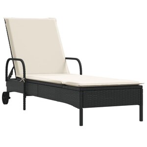 vidaXL Chaise longue avec roues et coussin noir résine tressée