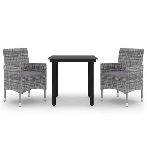 vidaXL Mobilier à dîner de jardin coussins 3 Pièces Résine tressée Verre