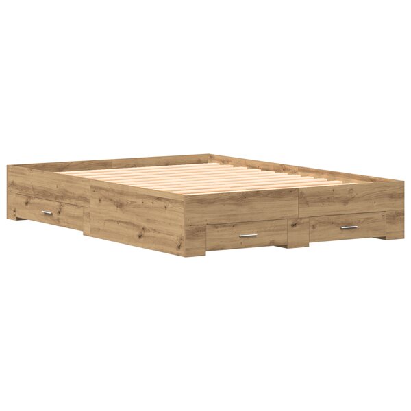 Lit vidaXL avec tiroirs Chêne artisanal 135x190 cm Bois d'ingénierie