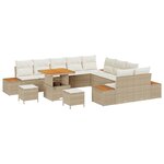 Ensemble de 13 pièces de canapé de jardin avec coussins Beige Poly Rattan Acacia