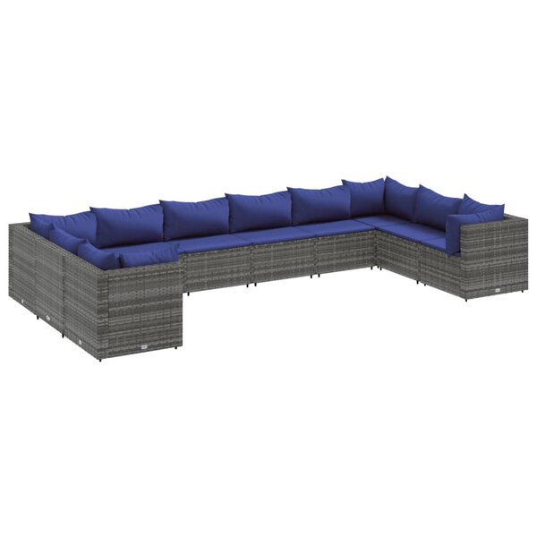 vidaXL Salon de jardin 10 Pièces avec coussins Gris Résine tressée