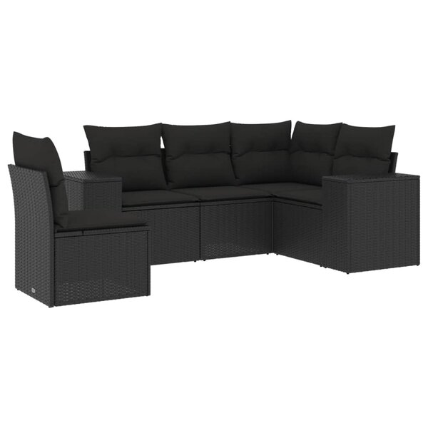 vidaXL Salon de jardin 5 Pièces avec coussins noir résine tressée