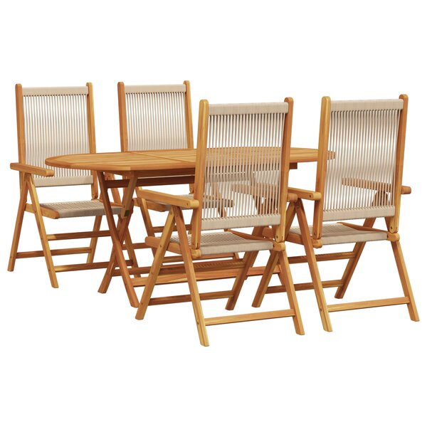 vidaXL Table de jardin pliante 5 Pièces Beige 160x85x75 cm