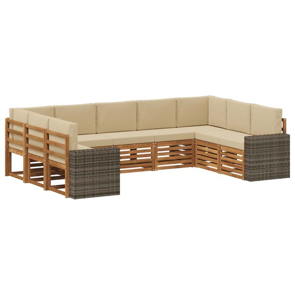 vidaXL Ensemble de canapé d'angle 9 Pièces Naturel et Beige Polyester