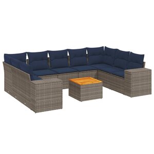 vidaXL Salon de jardin 10 Pièces avec coussins gris résine tressée