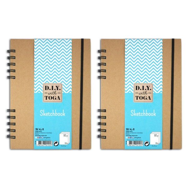 2 carnets à dessin 80 pages blanches 128 g/m² avec spirale 15 x 21 cm