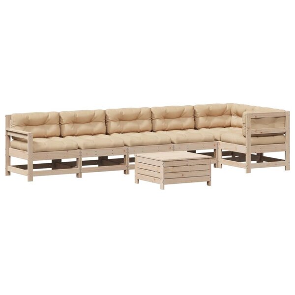 vidaXL Salon de jardin 7 Pièces avec coussins Bois de pin massif