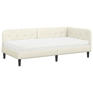 vidaXL Cadre de lit d'angle avec matelas Crème 90 x 200 cm Velours