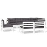 vidaXL Salon de jardin 8 Pièces avec coussins blanc bois de pin massif