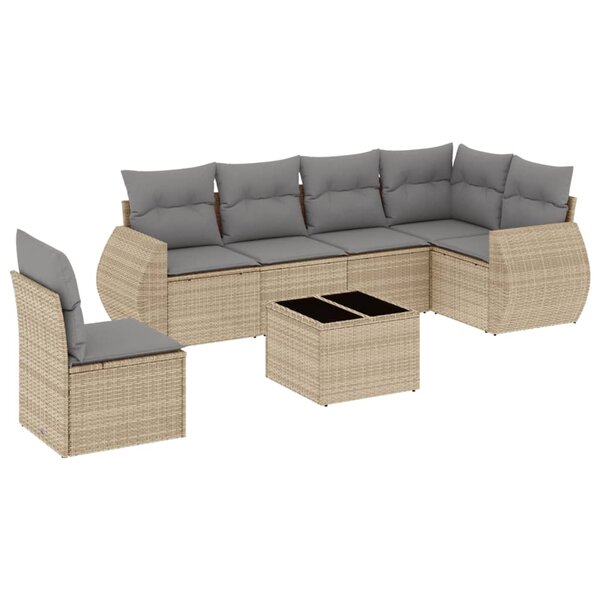 vidaXL Salon de jardin avec coussins 7 Pièces beige résine tressée