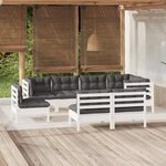 vidaXL Salon de jardin 8 Pièces avec coussins blanc bois de pin massif