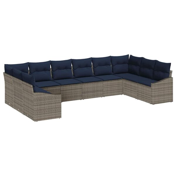 vidaXL Ensemble de canapé de jardin 10 Pièces Gris et bleu marine