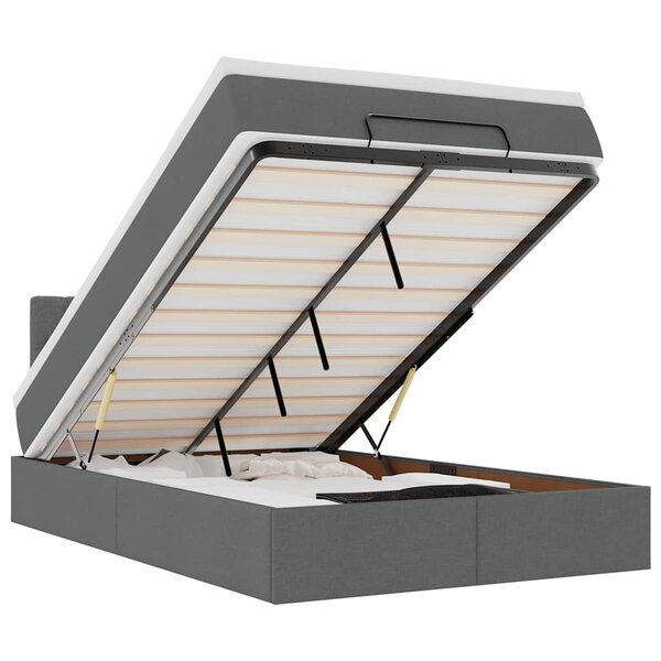 vidaXL Lit ottoman avec matelas et LED gris foncé 120x190 cm tissu