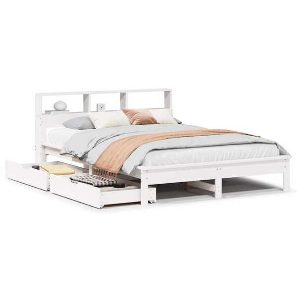 vidaXL Lit bibliothèque sans matelas blanc 150x200 cm bois pin massif