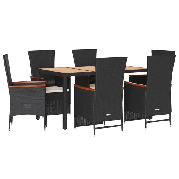 vidaXL Ensemble à manger de jardin coussins 7Pièces Noir Résine tressée