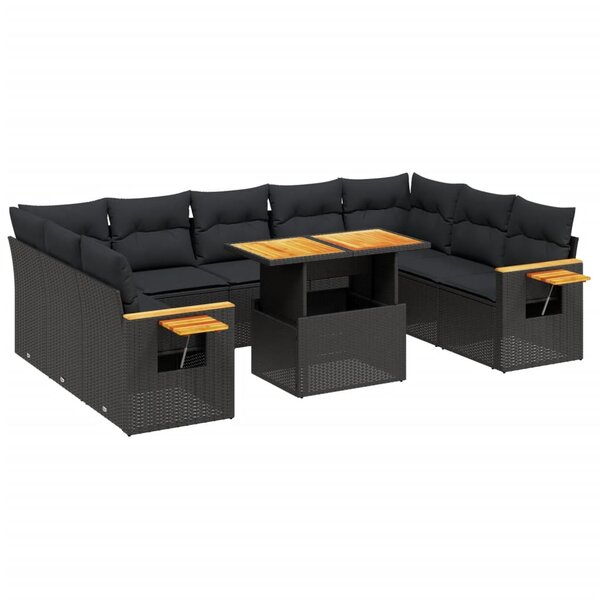 vidaXL Salon de jardin 11 Pièces avec coussins noir résine tressée