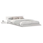 vidaXL Cadre de lit au sol avec tables de nuit blanches 135x190cm en bois massif
